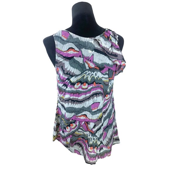 Anthropologie Edme & Esyllte Silk and Cotton Ruffled Abstract Blouse Size 2 - Picture 4 of 9